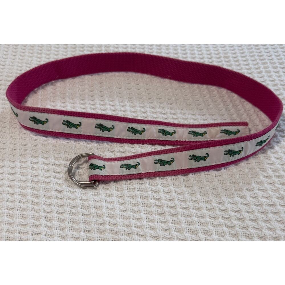 Canvas belt with aligators pink and white green alligator Y2K Vintage Lacoste